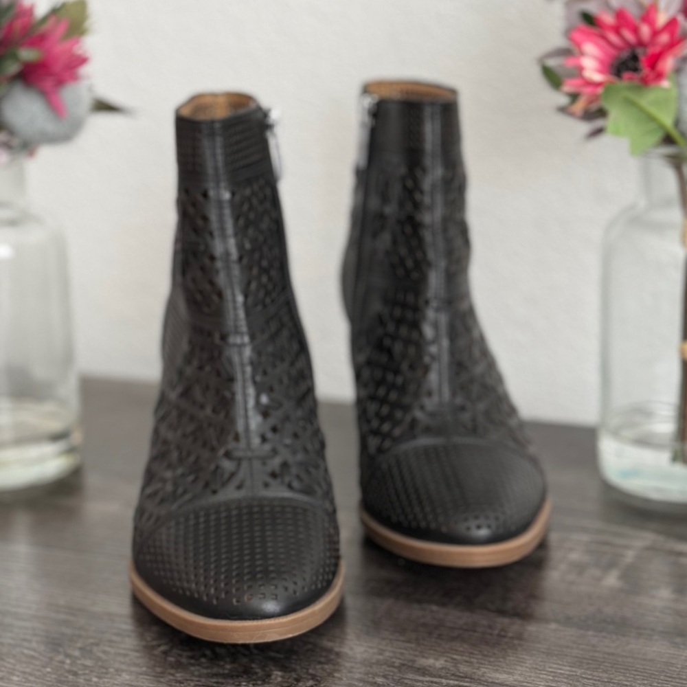 Franco Sarto Black Perforated Leather Ankle Boots - Picture 2 of 8